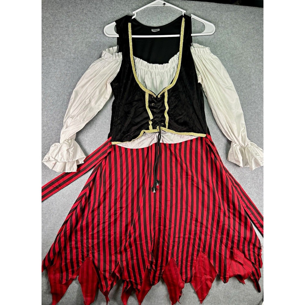 Spirit Pirate Lace-Up Dress Costume S/M Black Red White Halloween